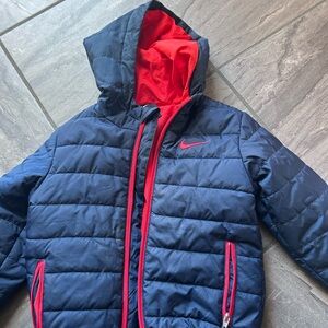 Nike Kids Puffer Jacket in Dark Blue and Bright Red